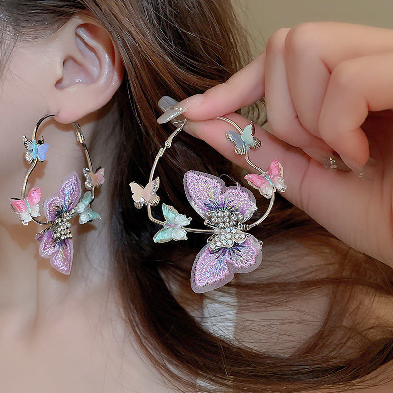Lavender Butterfly Heart Hoops